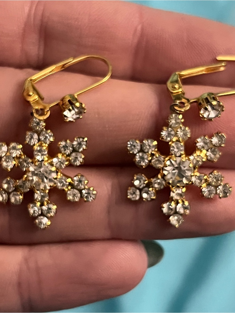 Gold Snowflake Crystal Drop Earrings - Unbranded